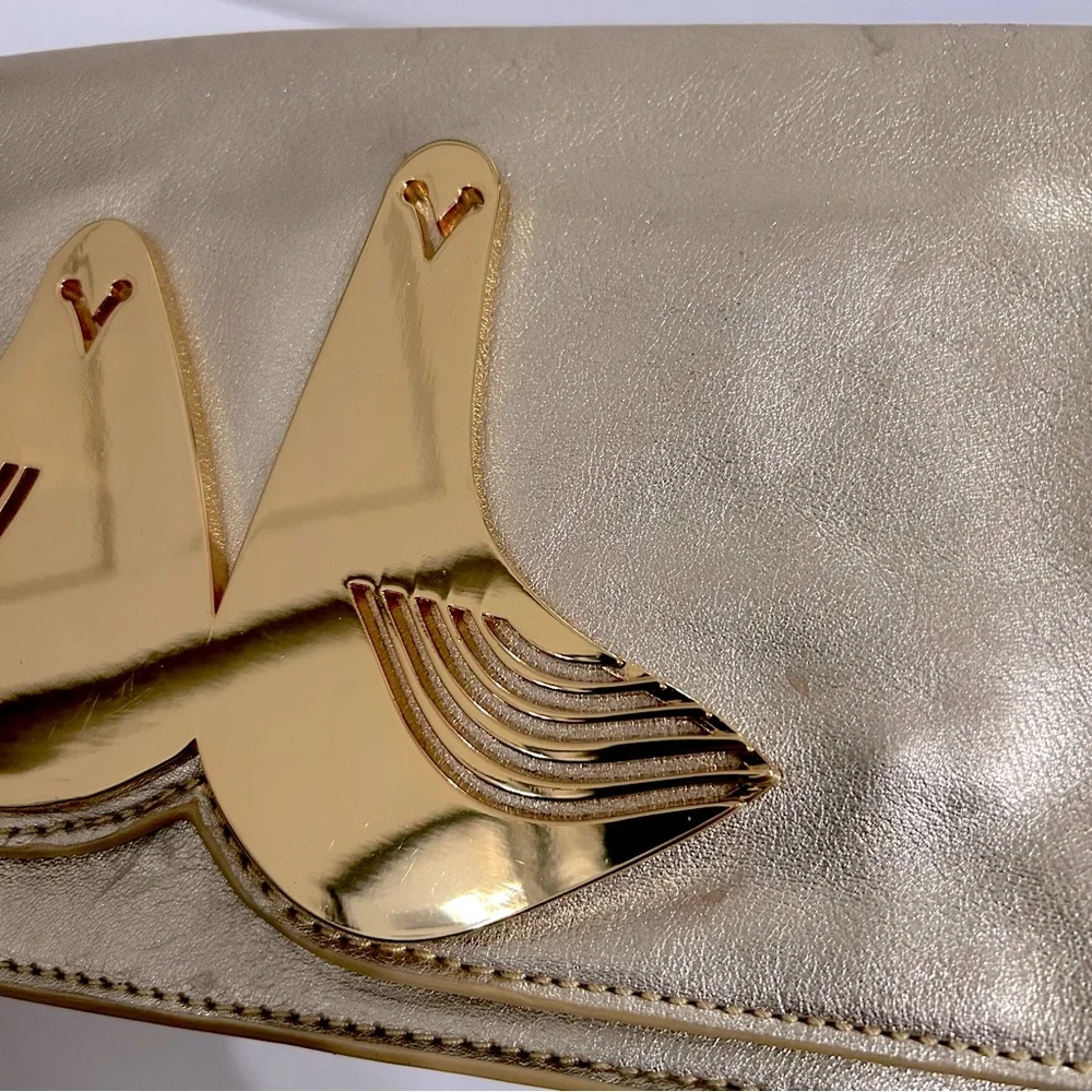 Jonathan Adler Gold Leather Clutch Wristlet with Metal Birds - Picture 8 of 14